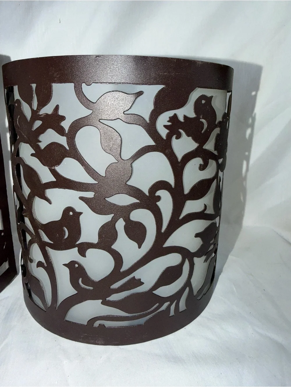 Set of 2 Bird & Branch Metal Wall Candle Sconces with Frosted Glass